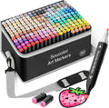 Soucolor Alcohol Markers 204 Colors with Case & Holders, Dual Tips Chisel & Fine Art Markers for Adult Coloring Kids Drawing, Artist Markers Art Supplies for Blending Sketching