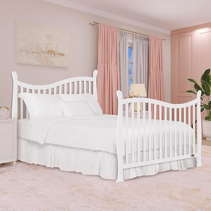 Dream On Me Violet 7-in-1 Convertible Full-Size Baby Crib with Toddler, Day & Full Bed Conversion in White, GreenGuard Gold & JPMA, 3 Mattress Heights, Sustainable Pinewoo