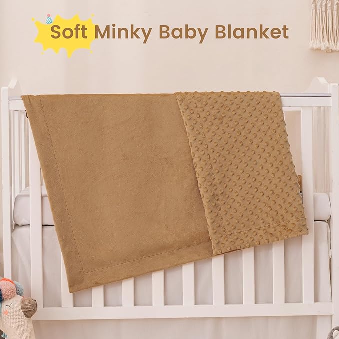 david's kids Micro Fleece Minky Baby Blanket for Boys Girls Neutral with Double Layer and Soothing Raised Dots, Breathable and Soft Lightweight Receiving Blanket for Newborns 30x40 Inches, Biscuit