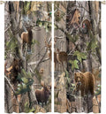 Retro Forest Window Curtains, Camouflage Hunting Tree Camo Rustic Deer Elk Bird Bear Blackout Rod Pocket Windows Door Curtain for Bedroom Living Room Home Decor 42x45in