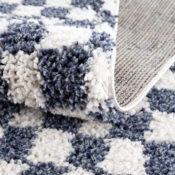 Hauteloom Kieu Living Room, Bedroom Area Rug - Contemporary - Plush Pile - White, Blue - 18" x 18" Sample