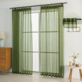 Dark Green Linen Look Pinch Pleated Sheer Curtains 90 Inches Long 2 Panels, 50 Inches Width, Rustic Textured Light Filtering Drapes, Olive Window Curtain with Hooks