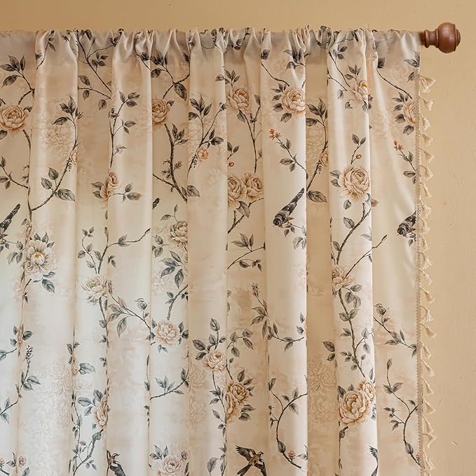 ENJOYBRIDAL Floral 84 Inch Curtains 2 Panel Set Farmhouse Rod Pocket Drapes for Bedroom Boho Cute Rustic Window Curtain Panels Floor Length Living Room Semi Sheer Cottage Vintage Window Treatments