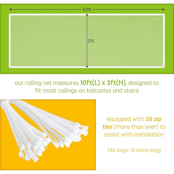 Banister Guard for Baby - 10ft x 3ft, Child Safety Net, Stair Railing Proof Mesh for Kids, Toys, Pets - White