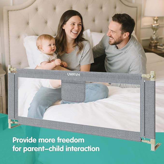 Bed Rails for Toddlers，Toddler Bed Rails，Bed Rail for Baby - Adjustable Height Bed Guard with Child Safety Lock, Universal Fit for King/Full/Twin Beds (Grey, 1 Side 74.8Inch)