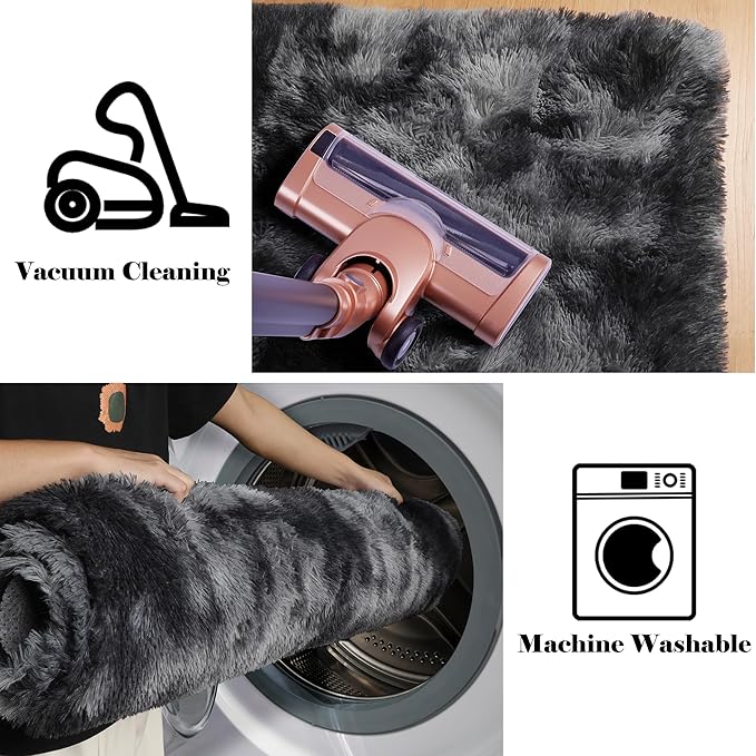 ONASAR Area Rugs for Bedroom Living Room, Washable Fluffy Tie-Dyed Dark Grey 4x6 Indoor Bedside Floor Throw Rug, Soft Plush Shaggy Carpet for Nursery Kids Girls Boys Teen Dorm Home Office Decor