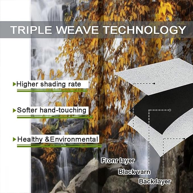 Autumn Tree Leaf Blackout Curtains, Landscape Nature Forest Lake Waterfall Rod Pocket Window Drapes, for Bedroom Living Room 42" W X 45" L