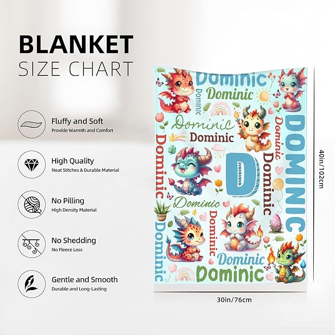 Personalized Custom Dragon Preschool Blanket Gifts for Baby Toddler Kids Boys Girls - Customized Dragon Super Soft Lightweight Flannel Sheets Decor for Crib Nap Couch - 30"x40" for Baby/Pets