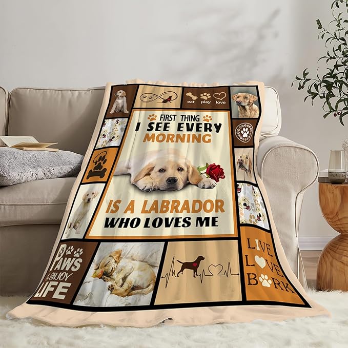 Labrador Dog Print Blanket Best Dog Pet Animal Throw Blankets for Couch Sofa Stuff Decor Gifts Lightweight Soft Cozy Fleece Plush Warm Flannel Bedding for Lover Man Woman Teen Adults 50"x60"