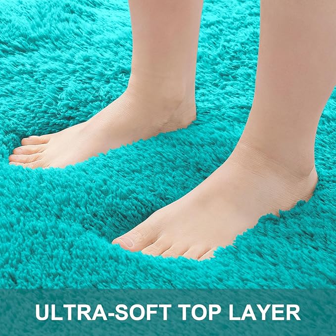 OLANLY 2x3 Machine Washable Small Bedside Rug, Soft Fluffy Shaggy Entryway Throw Rugs for Bedroom, Living Room, Indoor Floor Carpet for Kids Girls Boys, Nursery Rooms, Home Decor Aesthetic, Teal Blue
