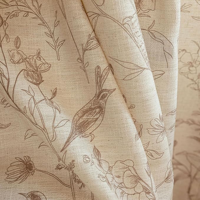 ENJOYBRIDAL Floral Curtains 96 Inches Long Farmhouse Semi Sheer Drapes Bird Patterned Rod Pocket 2 Panel Sets Boho Window Curtains Bedroom Living Room Botanical Aesthetic Decor Tassel Window Treatment
