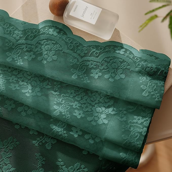 Anmao Vintage Lace Curtains 96 Inches Long 2 Panels, Romantic Semi Sheer Floral Lacy Curtain for Living Room, Elegant Window Drapes for Bedroom, Each Panel 55W x 96L, Turquoise