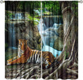 Waterfall Landscape Blackout Curtains, Spring Forest Animal Tiger Tree Waterfall Nature Window Drapes, for Bedroom Living Room 52" W X 84" L