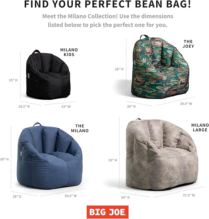 Big Joe Milano Bean Bag Chair for Kids, Teens, Adults, Ultra-Soft Mauve Plushie Polyester Blend, Lightweight Seat for Reading Nook and Gaming, 2.5 Foot Refillable