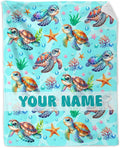 Personalized Turtle Gifts for Girls - 40" x 50" Inches Cute Turtle Throw Blanket for Boys Kids - Green Soft Fuzzy Blankets for Sofa, Crib & Bed