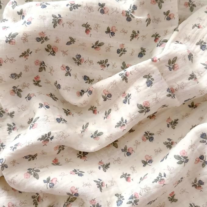 BuLuTu Vintage Bellflower Print Duvet Cover for King Bed, Soft Lightweight Muslin Cotton Bedding Quilt Cover 90"x104", Floral Ruffled Comforter Cover Zipper Closure, 4 Ties, No Pillow