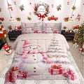 Xmas Tree Gift 3 Pcs Comforter/Duvet Set,Merry Christmas Ultra Soft Bed Collection,Pink Christmas Snowman Bedding for Room Decor 3 Pcs,Microfiber Breathable,King