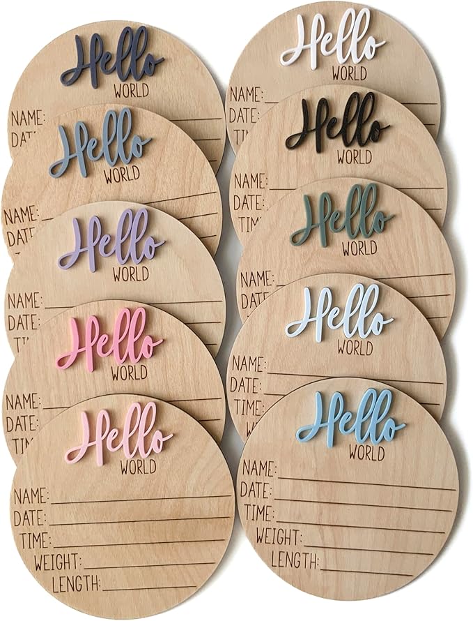 Hello World Newborn Sign, Baby Announcement Sign, Birth Announcement Sign, Hello World Nursery Sign, Baby Hospital Sign, Photo Prop for baby girl boy - (Dusty Blue)