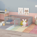 Merax Twin Floor Bed with Safety Guardrails and Door, Wood Montessori Floor Bed Frame for Kids, Twin Playhouse Bed Frame for Baby Girls and Boys, Grey