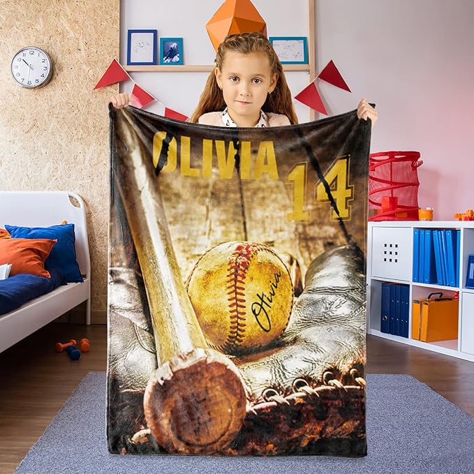 Personalized Baby Baseball Blanket: Custom Bedding for Kids Soft Ball Throw Blankets - Perfect Newborn Gift Infant Swaddling Blanket with Name 40x50inch