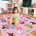 Kids Rug for Playroom, 5x7 Feet Educational Rug for Learn The ABC Alphabet, Soft Machine Washable Non-Slip Cute Marine Organisms Carpet for Classroom Toddler Nursery Kids Room Decor Mat, Pink