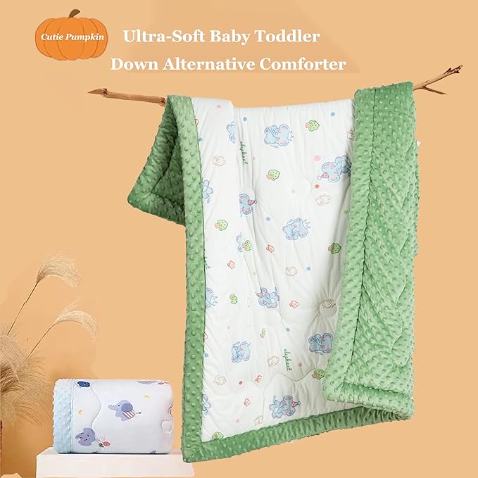 Cuite Pumpkin Infant Baby Crib Comforter for Boys and Girls,Warm Down Alternative Toddler Comforter for Bed,Pack n Play,40x 40 Small Crib Quilt,Thick Baby Quilted Blanket for Daycare with Minky Dots