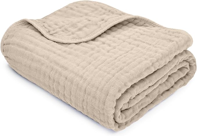 Comfy Cubs Muslin Baby Blanket - Soft, Lightweight, 6-Layer Cotton Swaddle Blankets for Newborns, Infants & Toddlers - 40" x 40" Large, Breathable & Versatile for Sleeping & Tummy Time - Sand