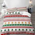 LUVIVIHOME 2PCS Christmas Duvet Cover Twin Bedding Sets, Gingerbread Man Christmas Tree Snowflake Poinsettia Reindeer Winter Holiday Xmas Gifts Red Green White Striped Comforter Cover, 1 Pillow Sham