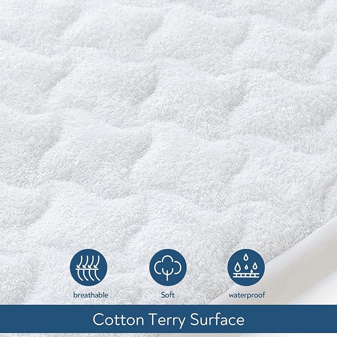 Bassinet Mattress Pad Cover 30" x 18" - Fits for Halo BassiNest Swivel, Glide, Flex, Luxe & Premiere Series Sleeper, Waterproof Quilted Bassinet Mattress Protector 2 Pack, Cotton Terry Surface