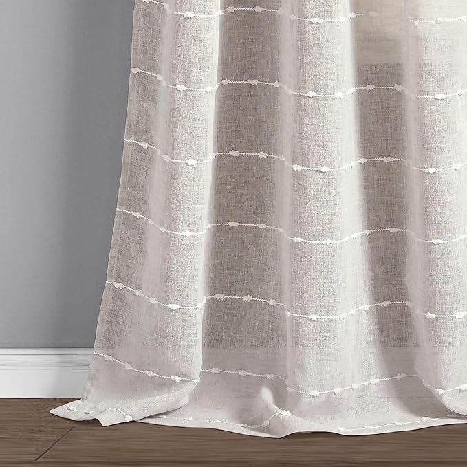 Lush Decor Farmhouse Textured Grommet Sheer Window Curtain Panel Pair, 38"W x 84"L, Beige