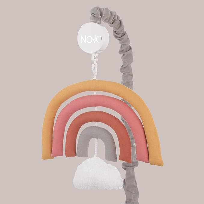 NoJo Over The Rainbow Gold, Orange, Coral, and Gray Plush Nursery Musical Mobile