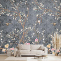Grey Retro Floral wallpeper Living Room Bedroom Chinese Style Flower Bird Wall Mural - 91"x65"（Not Peel and Stick）
