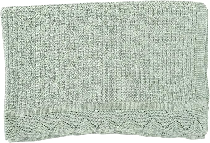 Baby Knit Blanket, 100% Cotton Waffle Patterns, Soft, Cozy, Lightweight Swaddle for Newborn & Infant Swaddling Beige Neutral, Perfect Baby Shower Ideas Sage Green 28x36