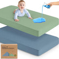 Waterproof Crib Mattress Protector Cover Fitted - 2-Pack Quiet Baby Crib Mattress Pad Sheets, 52" x 28" Soft Quilted Cotton Baby Sheet, Machine Washable, Easy Fit, Durable (Lagoon/Quin)