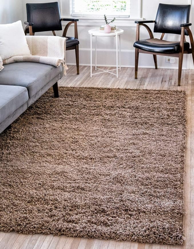 Unique Loom Solid Shag Collection Area Rug (5' 1" x 8' Rectangle, Sandy Brown)