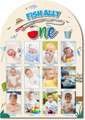 R HORSE My First Year Photo Display Wood Board - Baby’s First Year Picture Frame, 12 Months Milestone Board, 3D Fishing Neutral Baby Keepsake Gift One Year Old Birthday Nursery Decor for Girl Boy