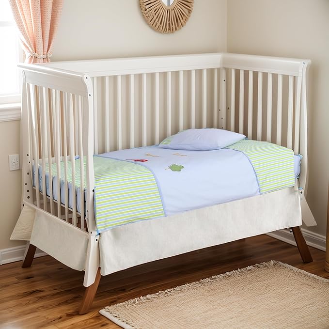 Baby Crib Bedding Set 2-Piece – 100% Cotton Poplin Toddler Crib Duvet Cover Set (40x48") with Embroidered Pillowcase (12x18"), Soft & Breathable Baby Quilt Cover, Infant Bed Linen, Machine Washable