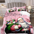 LUVIVIHOME 2PCS Merry Christmas Comforter Set Twin Size, Funny Santa Claus Bedding, Kids Teens Girls Bedding, Winter Snowflake New Year Christmas Bedroom Decor, Pink Quilt, Xmas Gifts, 1 Pillow Sham