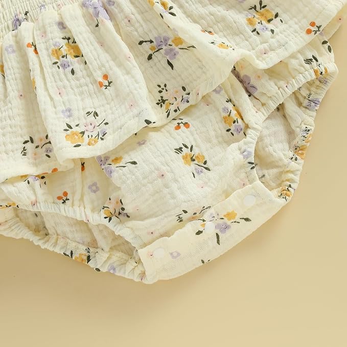 Mubineo Baby Girl Clothes Summer Dress Cotton Linen Romper Sleeveless Smocked Rompers Sun Dress Hat Skirt Boho Outfits