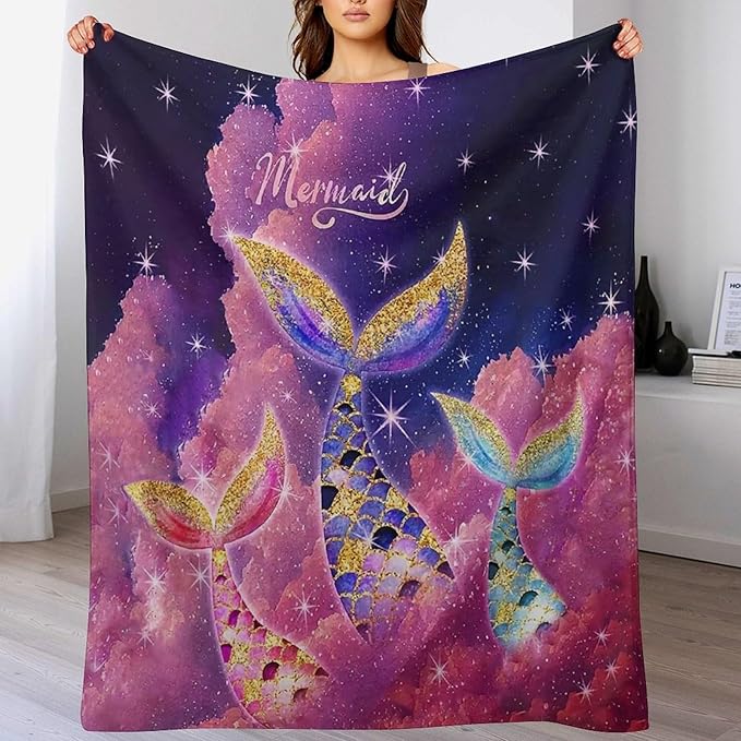 Mermaid Blanket Pink Mermaid Gifts for Girls Boys Woman Kids Lover Throw Blankets Soft Blanket Warm Fleece Flannel Plush Blankets for Bed Sofa Couch 50"x60"