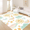 Cute Fluffy Kids Rug - Rainbow, Colorful Floor Mats, Soft Washable Non-Slip - Smiling Sun White Cloud Patterns - Kids Room, Nursery Decoration - 3x4ft