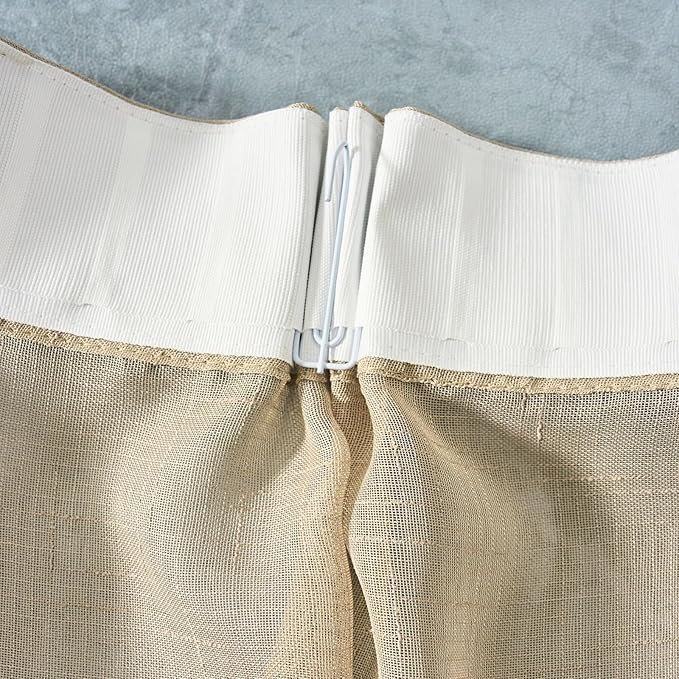 Taupe Sheer Curtains 108 Inches Long, Neutral Linen Look Textured Light Filtering Drapes, Tan Beige Transparent Window Decor, Rustic Floor to Ceiling Pinch Pleat Curtain with Hooks