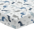 Lambs & Ivy Baby Dino 100% Cotton Blue/White/Gray Dinosaur Fitted Crib Sheet