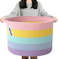 Large Blanket Basket for Organizing,115L Closet Organizers and Storage Bins Box for Shelves Woven Rope Storage Baskets,Living Room,Bedroom,Dorm,Laundry room (Colorful)