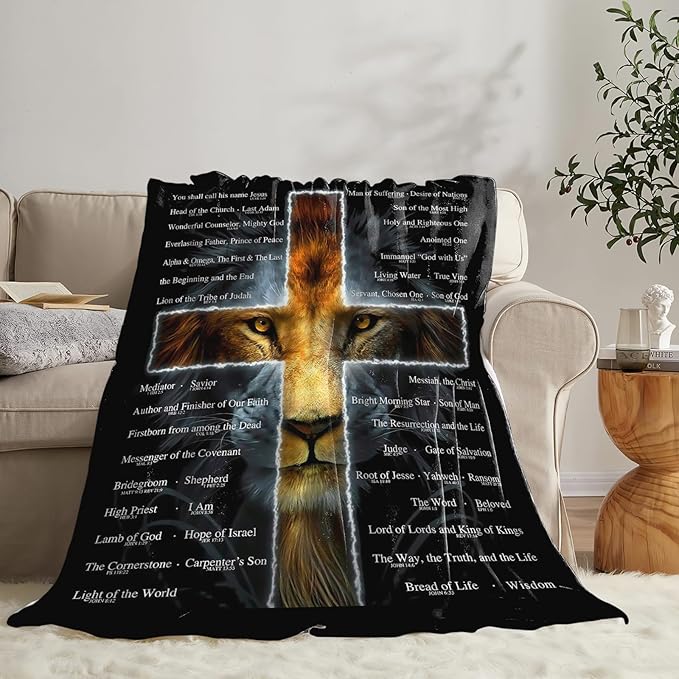 Tijuboni Christian Lion Throw Blanket Religious Gifts for Women Men Girls Boys Kids Adults Soft Flannel Fleece Blanket for Couch Sofa Bed Home Decor 40"x50"