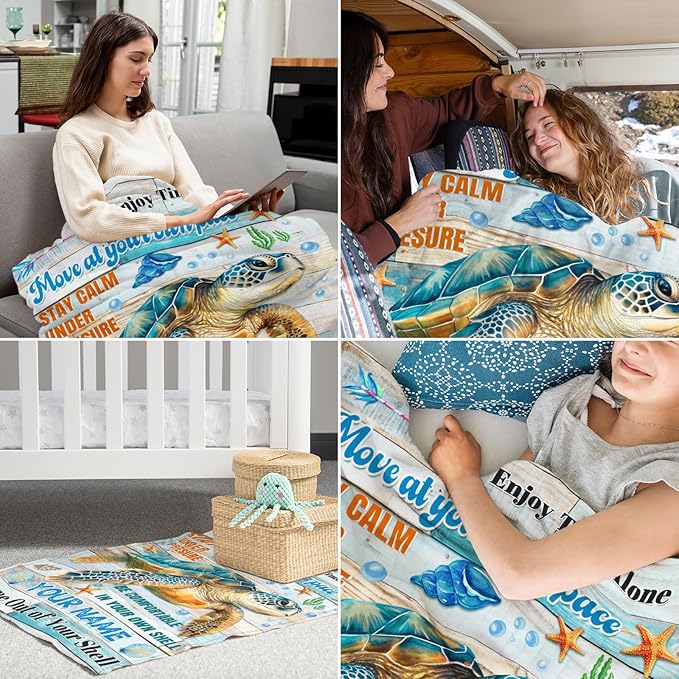 Custom Sea Turtle Gifts for Women - 60" x 80" Inches Turtle Blanket for Adult - Colorful Warm Furry Blankets for Sofa, Bed & Living Room