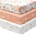 Baby Crib Sheets Girl, 3 Pack Toddler Bed Sheets for 52”x28” Standard Toddler Mattresses, Soft Microfiber Fitted Crib Sheets Neutral Orange Watercolor Flower