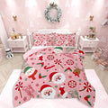 Feelyou Merry Christmas Kids Comforter Set Toddler Size Santa Claus Snowman Bedding Set Deer Berries Duvet Quilt for Kids Boys Girls Bedroom Snowflake Decor Microfiber Ultra Soft Breathable