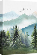 SIGNWIN Canvas Print Wall Art Watercolor Green Forest Tree Mountain Range Nature Landscape Prints Modern Art Woodland Nursery Decor for Living Room, Bedroom, Office - 32"x48"
