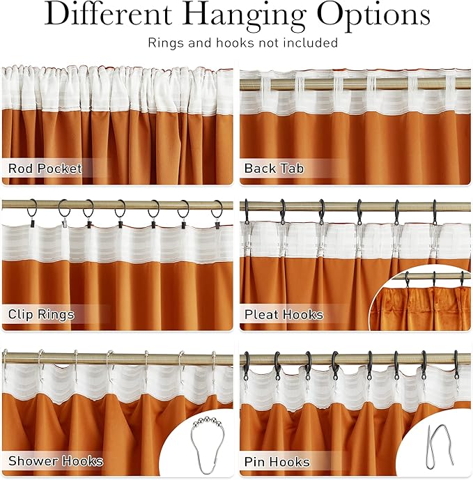 StangH Velvet Curtains 108 inches Long - Orange Room Darkening Thermal Insulated Living Room Drapes Back Tab Privacy Backdrop Curtains for Holiday Decor, W52 x L108, 2 Panels